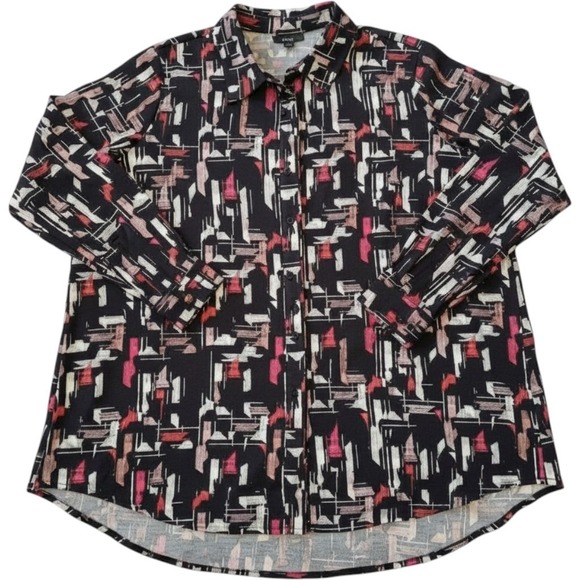 Alfani Tops - Women Alfani Blouse XL Black Abstract Button-Down Long Sleeve Relaxed Regular
